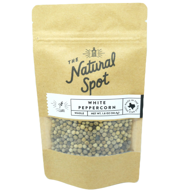 Bag of whole White Peppercorn from the Natural Spot